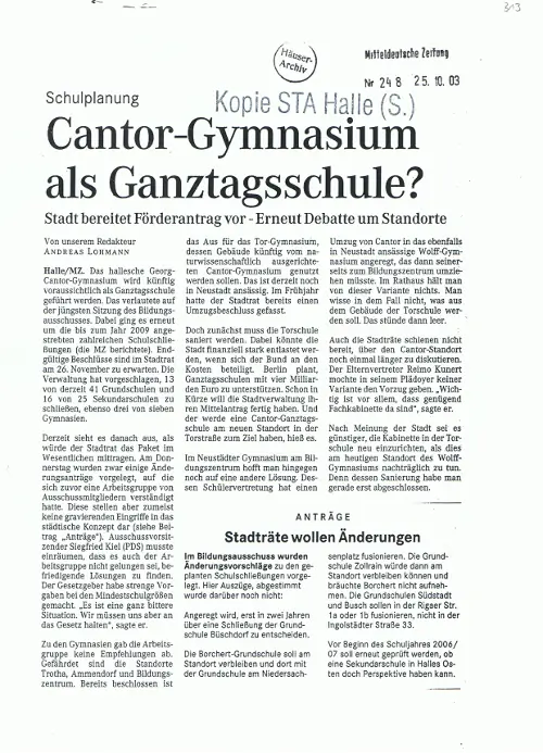 Zeitung Ganztagsschule